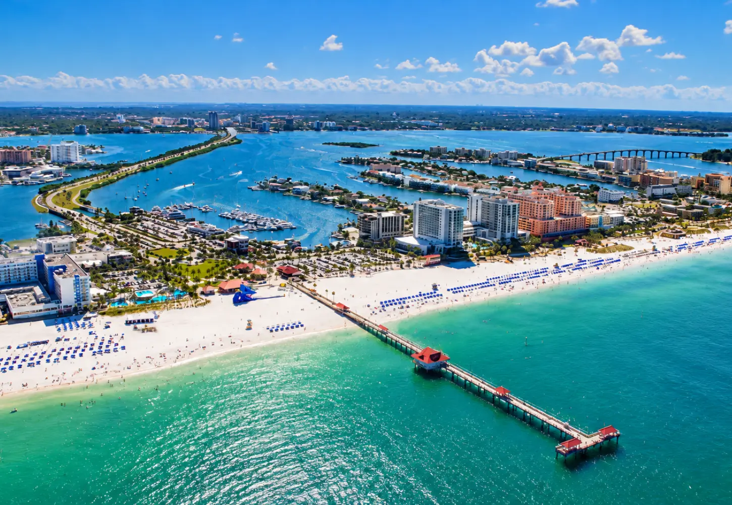 Aerial view of Clearwater Beach and Florida's Gulf Coast