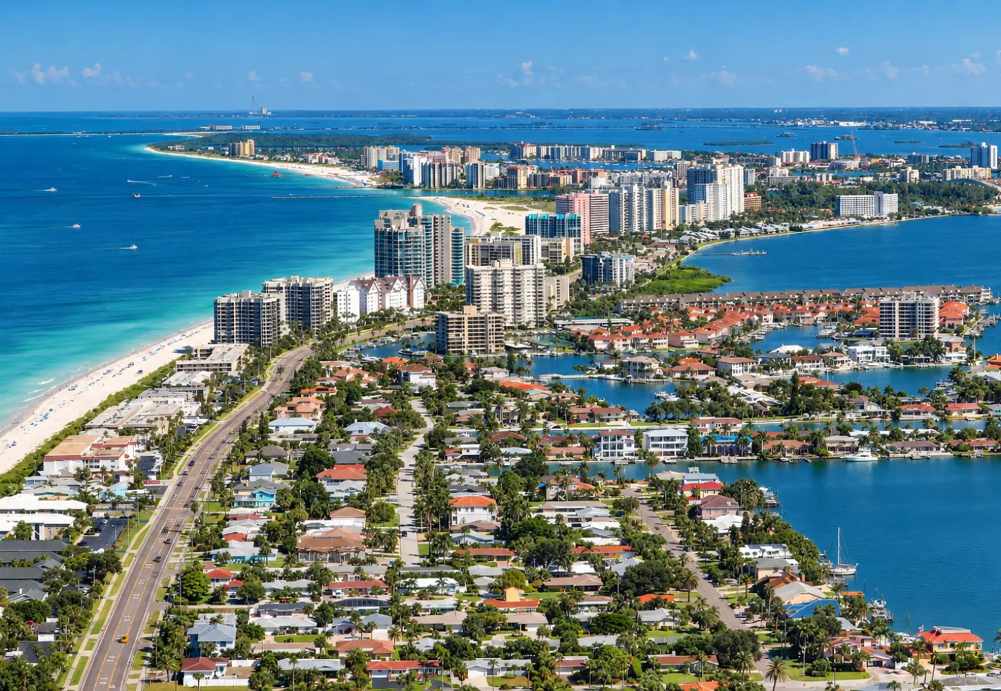 Scenic aerial views during a Vertical Flight helicopter tour in Clearwater, Florida