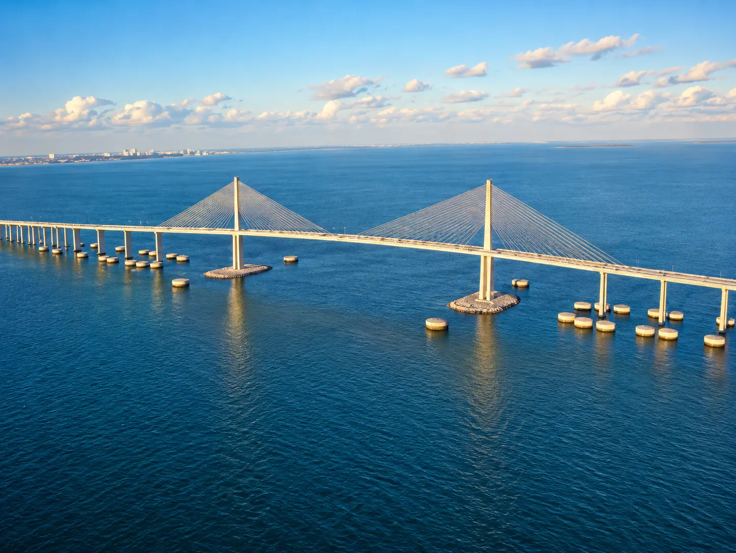 Sunshine Skyway Bridge and Tampa Bay scenery viewed from above